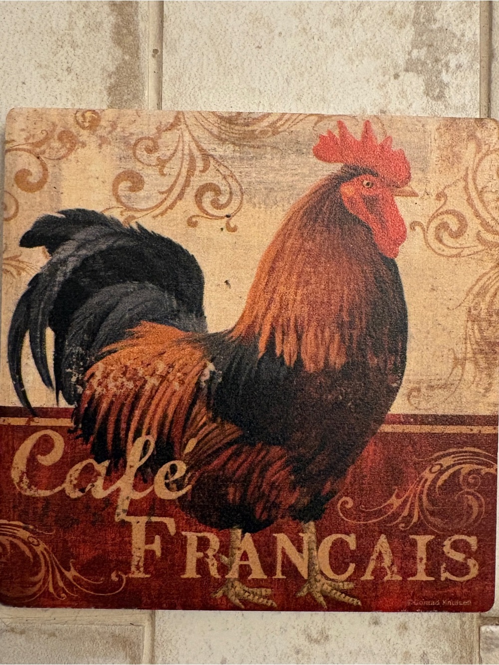 Thirstystone Occasions Café Francais Rooster Ceramic Coasters Set of 4 NEW